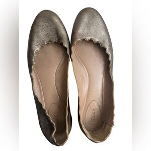 Chloe Scalloped Flats 40.5 Metallic Grey Retail $515